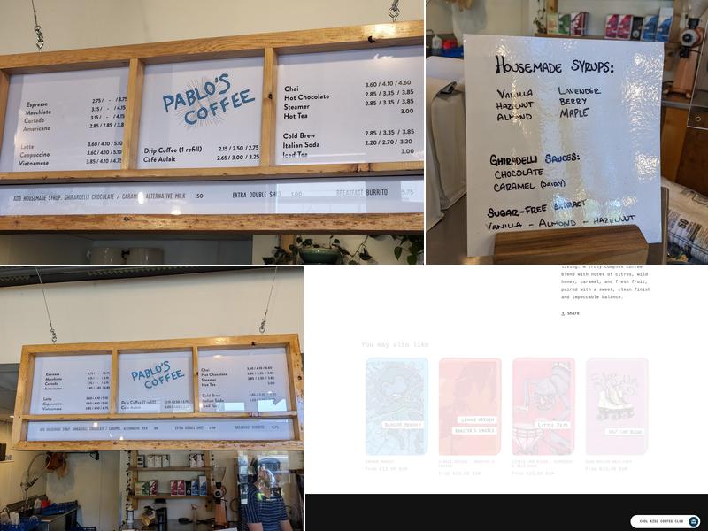 Pablo's Coffee - Penn Street Menu