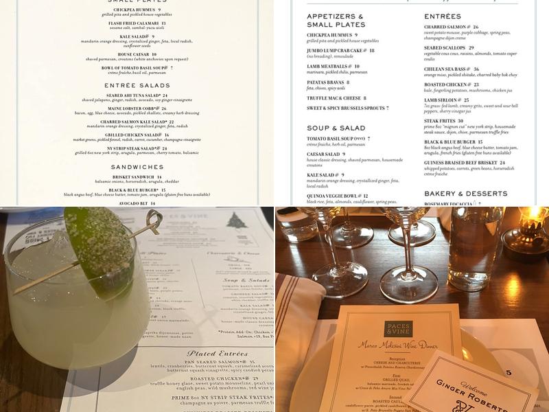 Paces & Vine Restaurant Menu