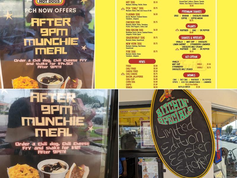 Pacific Coast Hot Dogs Menu