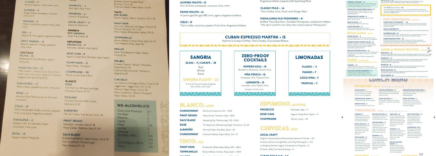Padrino’s Cuban Restaurant Menu