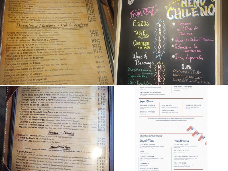 Pamela's Restaurante Chileno Menu