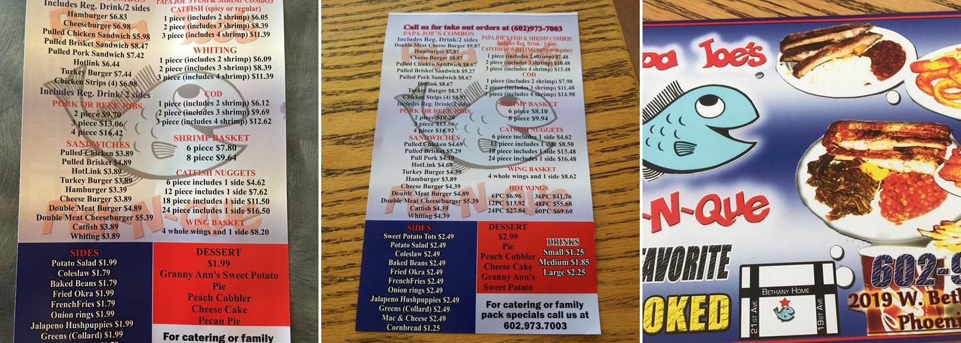 Papa Joe's Fish-N-Que Menu