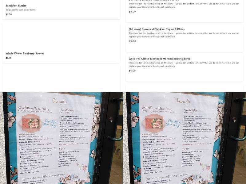 Paradis To Go Menu