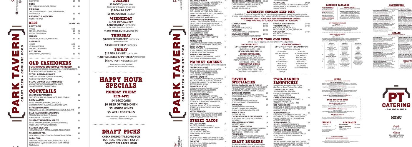 Park Tavern Menu