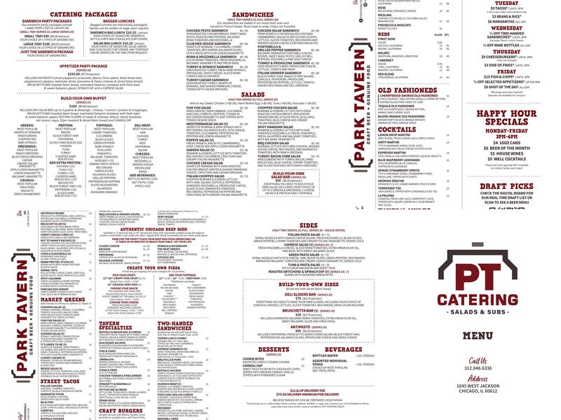 Park Tavern Menu