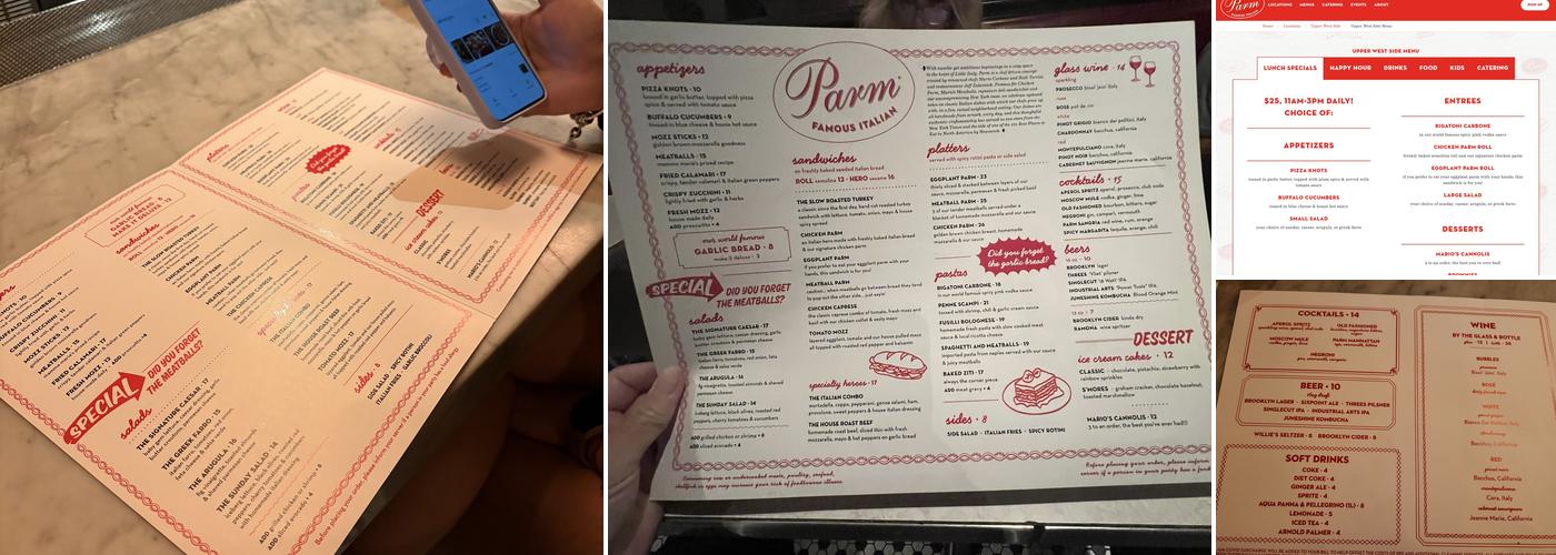 Parm Upper West Side Menu