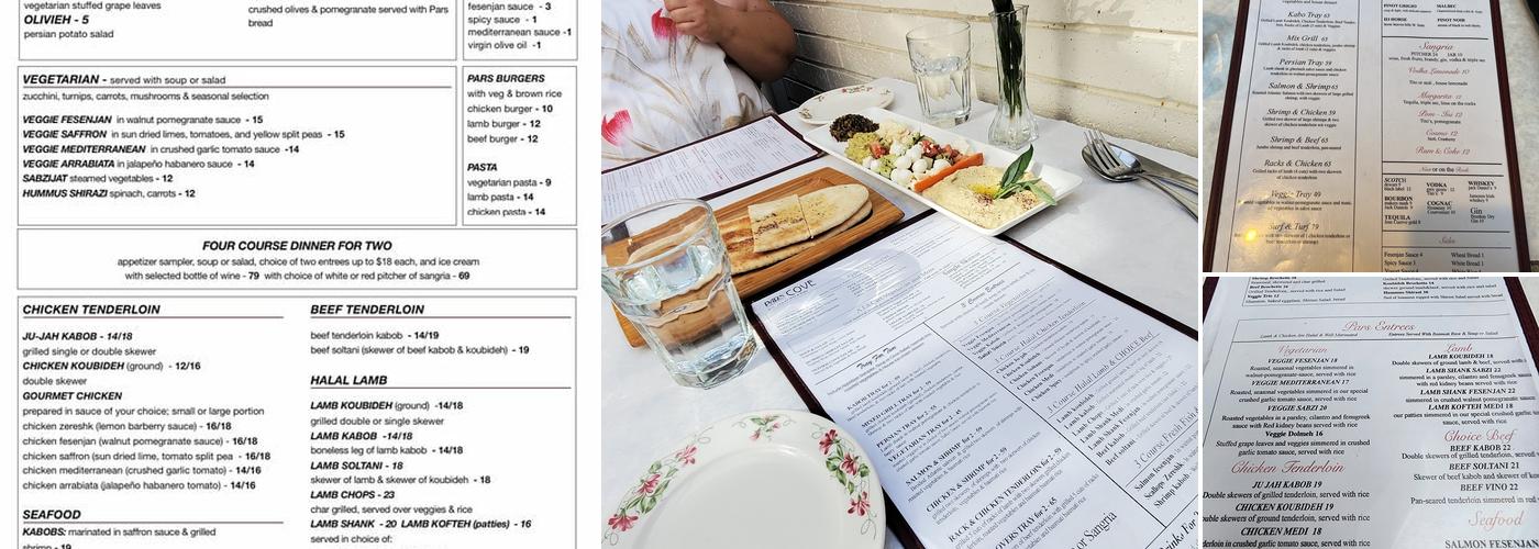 Pars Cove Restaurant Menu