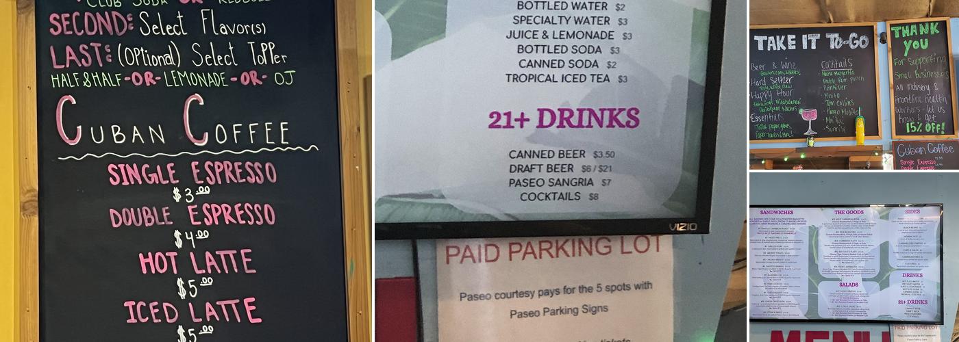 Paseo Sodo Menu