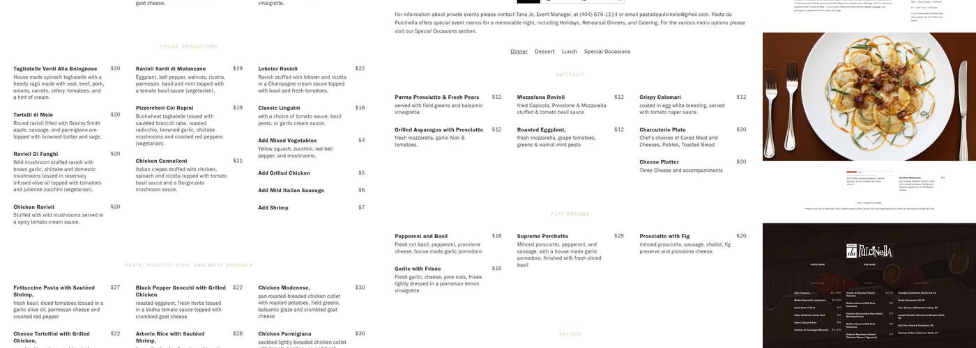 Pasta da Pulcinella Menu