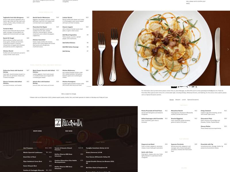 Pasta da Pulcinella Menu