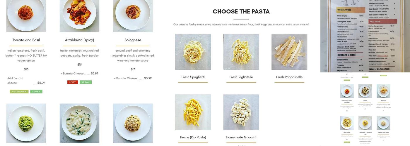 Pasta Sisters Menu