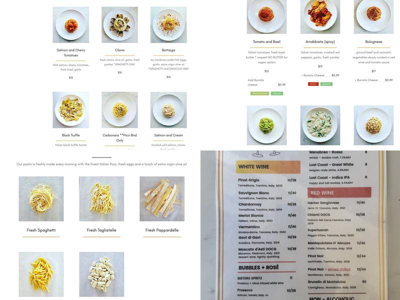 Pasta Sisters Menu