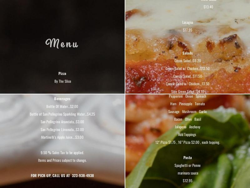 Patsy D'Amore's Pizza Menu