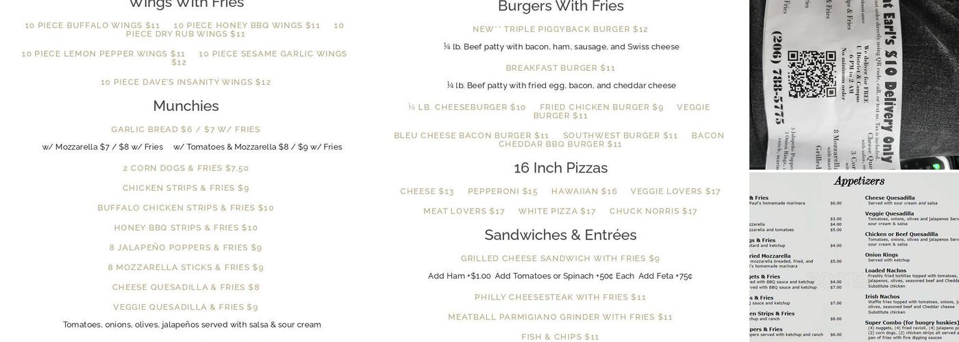 Pauly's at Earl's Menu