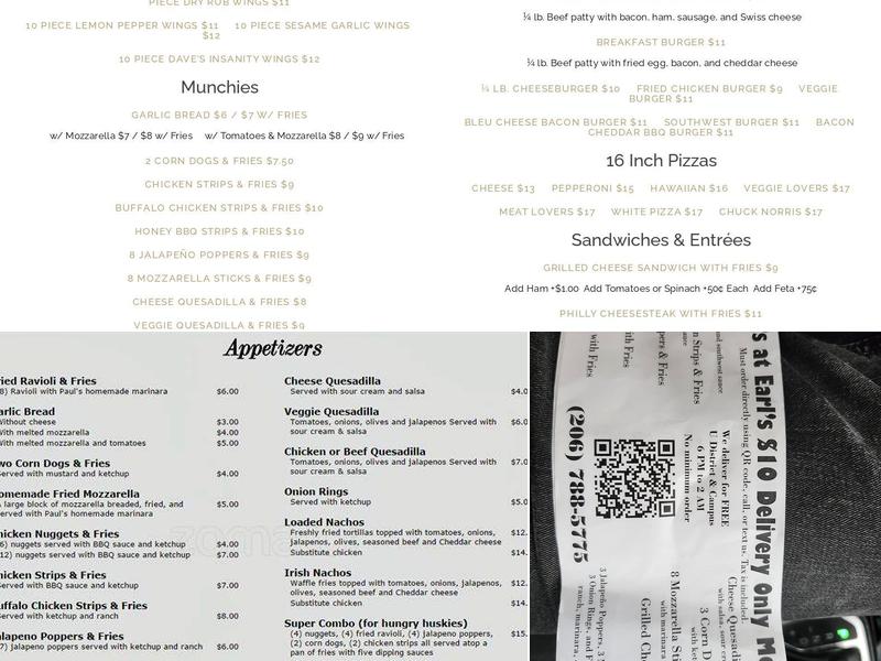 Pauly's at Earl's Menu