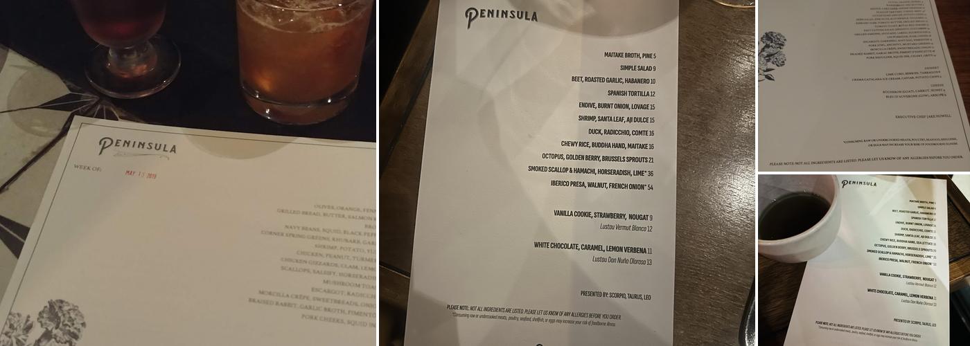 Peninsula Menu