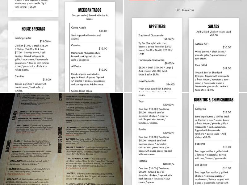 Pepper's Cocina Mexicana Menu