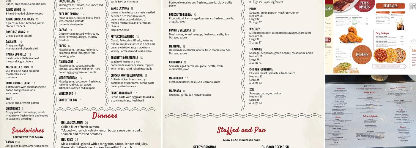 Pete's Pizza Menu
