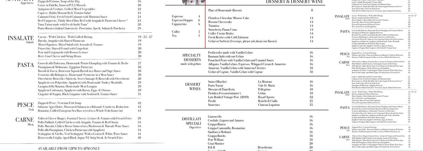 Petrarca Cucina e Vino Menu