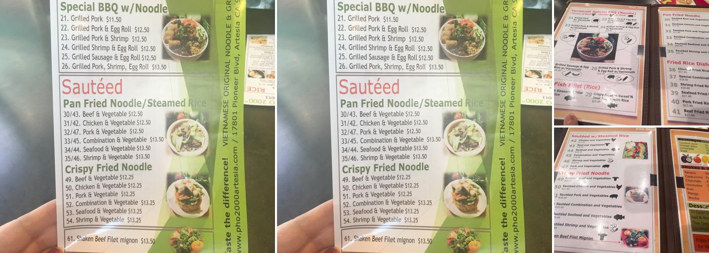 PHO 2000 Menu