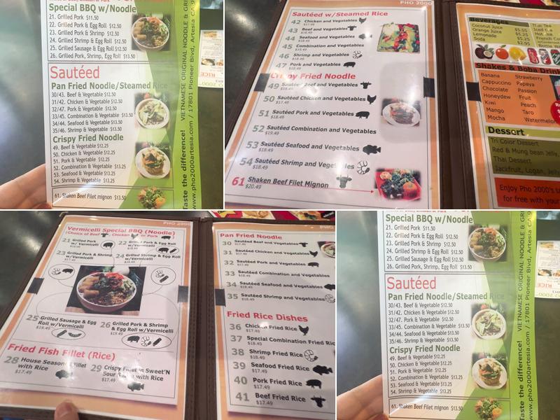 PHO 2000 Menu