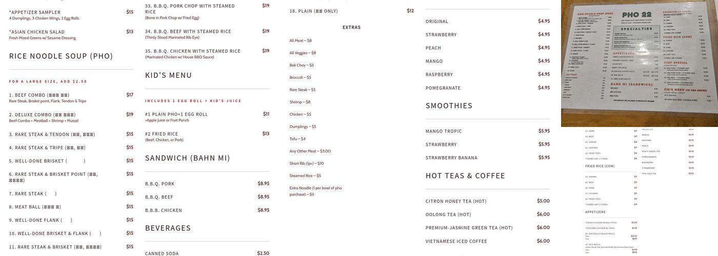 Pho 22 Menu