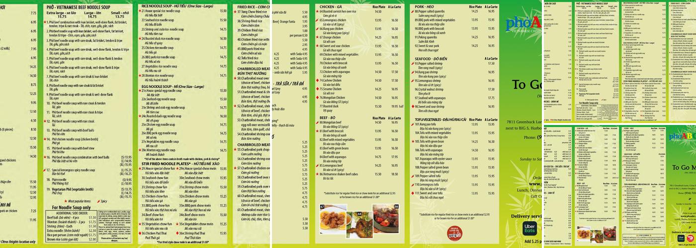 Phở ABC Menu
