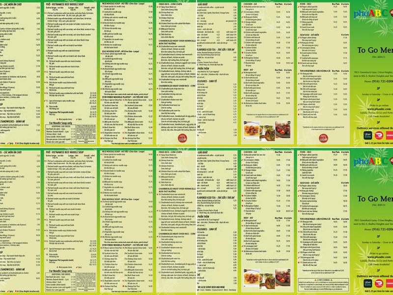 Phở ABC Menu