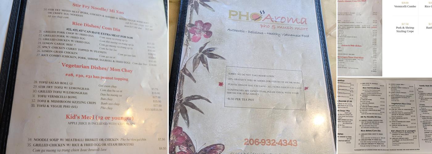 Pho Aroma Menu