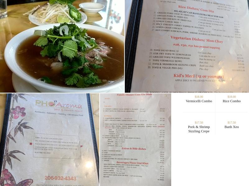 Pho Aroma Menu