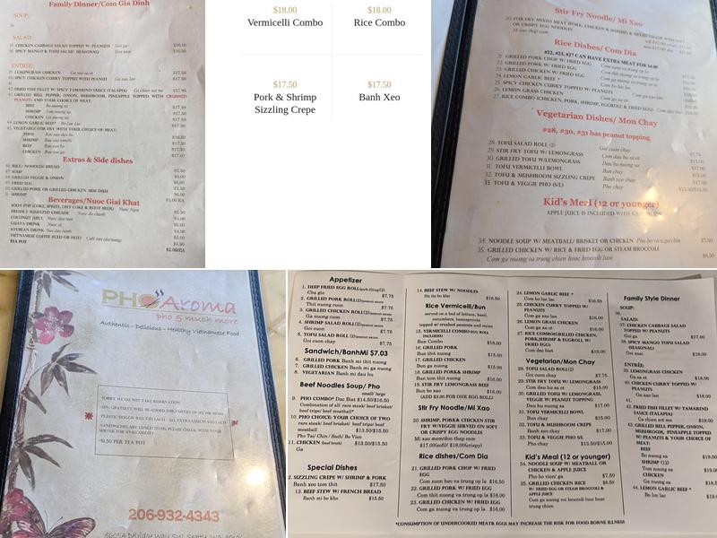 Pho Aroma Menu