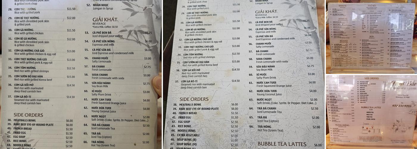 Phở Bắc Menu