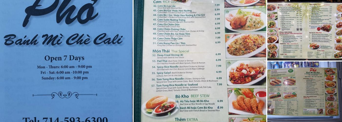 Phở Bánh Mì & Chè Cali Menu