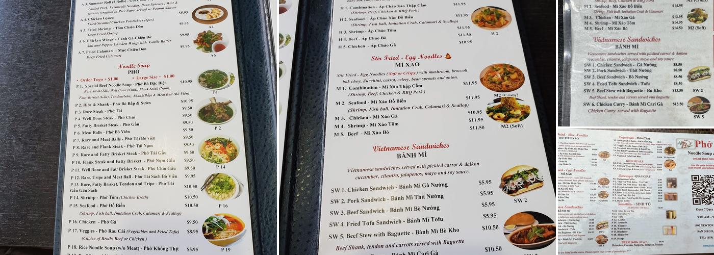 Pho Bo Menu