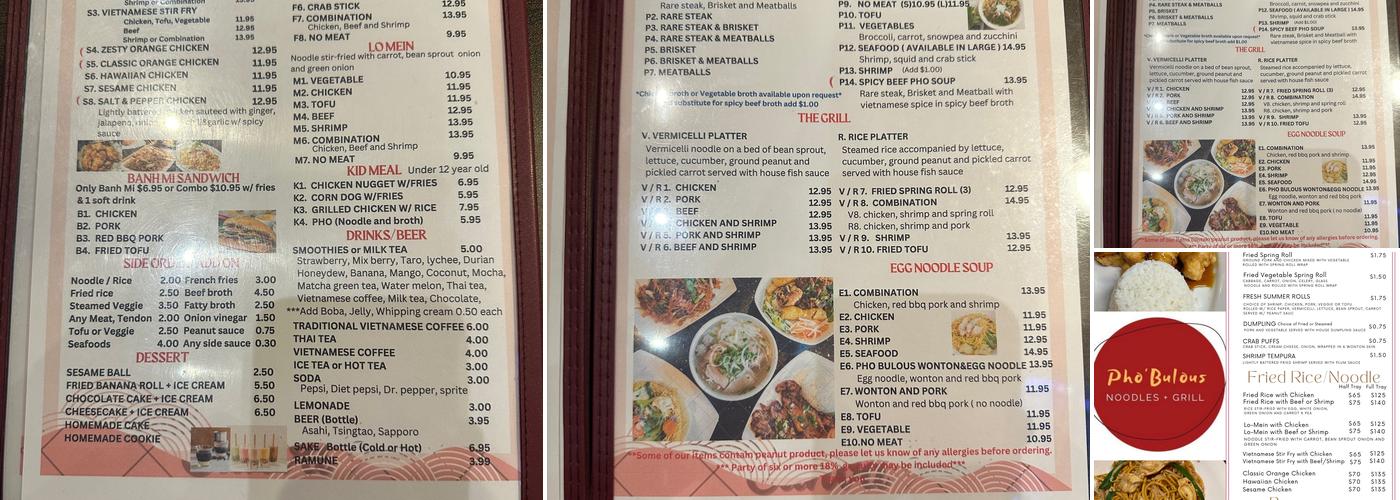 Pho Bulous Menu