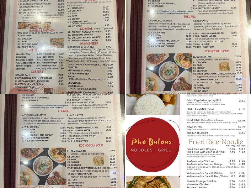 Pho Bulous Menu