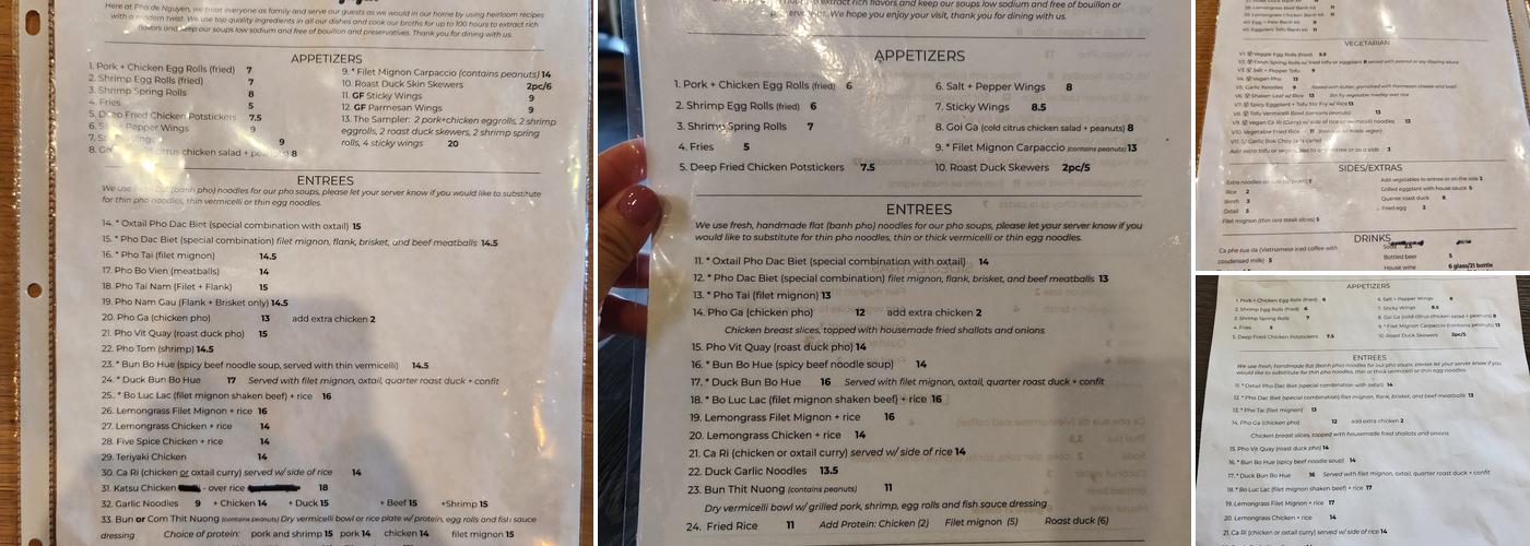 Pho de Nguyen Menu