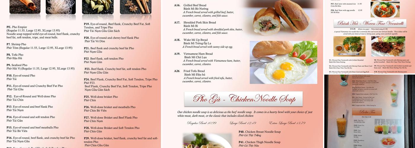 Pho Empire Menu
