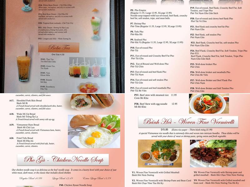 Pho Empire Menu