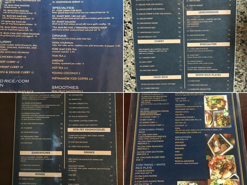 Pho for Days Menu