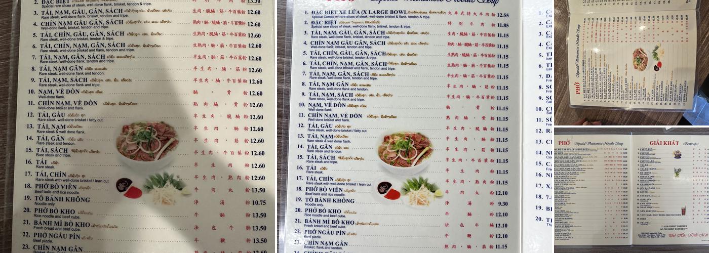 Phở Hòa Menu