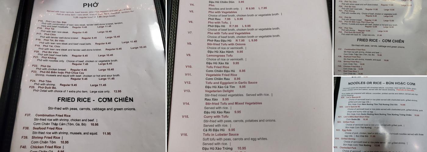 Pho Leo Menu