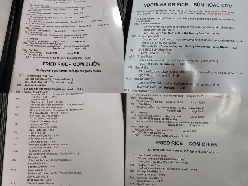 Pho Leo Menu