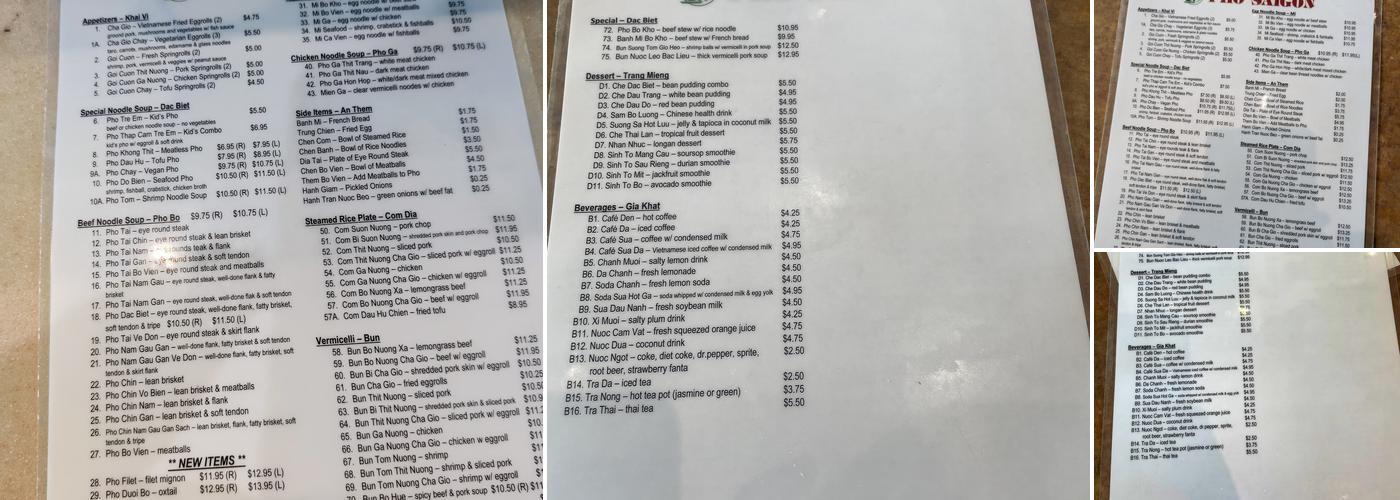 Pho Saigon Noodle House Menu