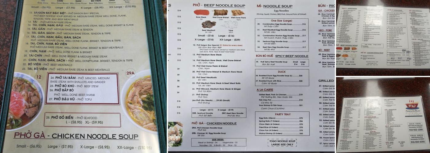 Phở Saigon Bay Menu