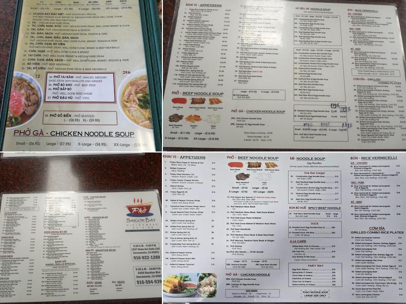 Phở Saigon Bay Menu