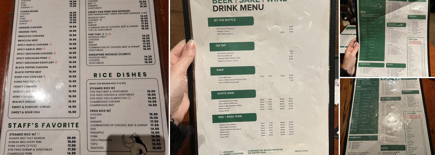 Pho Show Menu