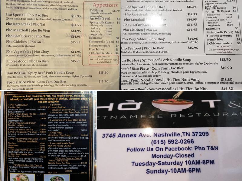 Pho T & N Menu