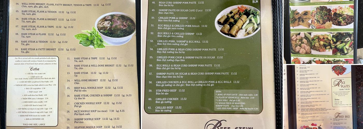 Phở Vân Restaurant Menu