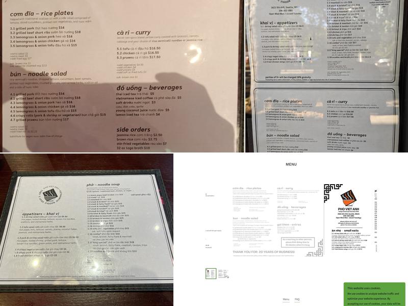 Pho Viet Anh Menu